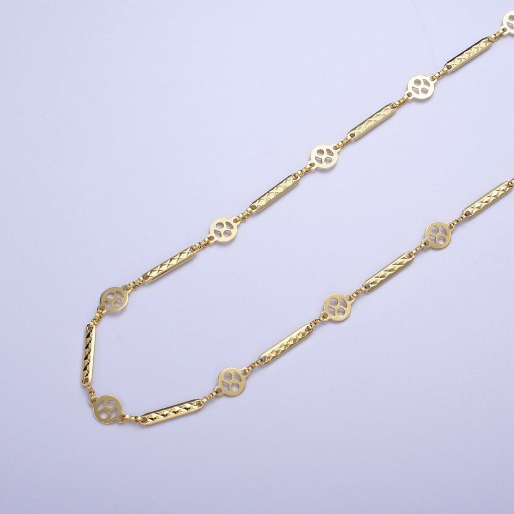 24K Gold plated Round Textured Bar Connector Unfinished Designed Chain by Yard | ROLL-852 Clearance Pricing - DLUXCA