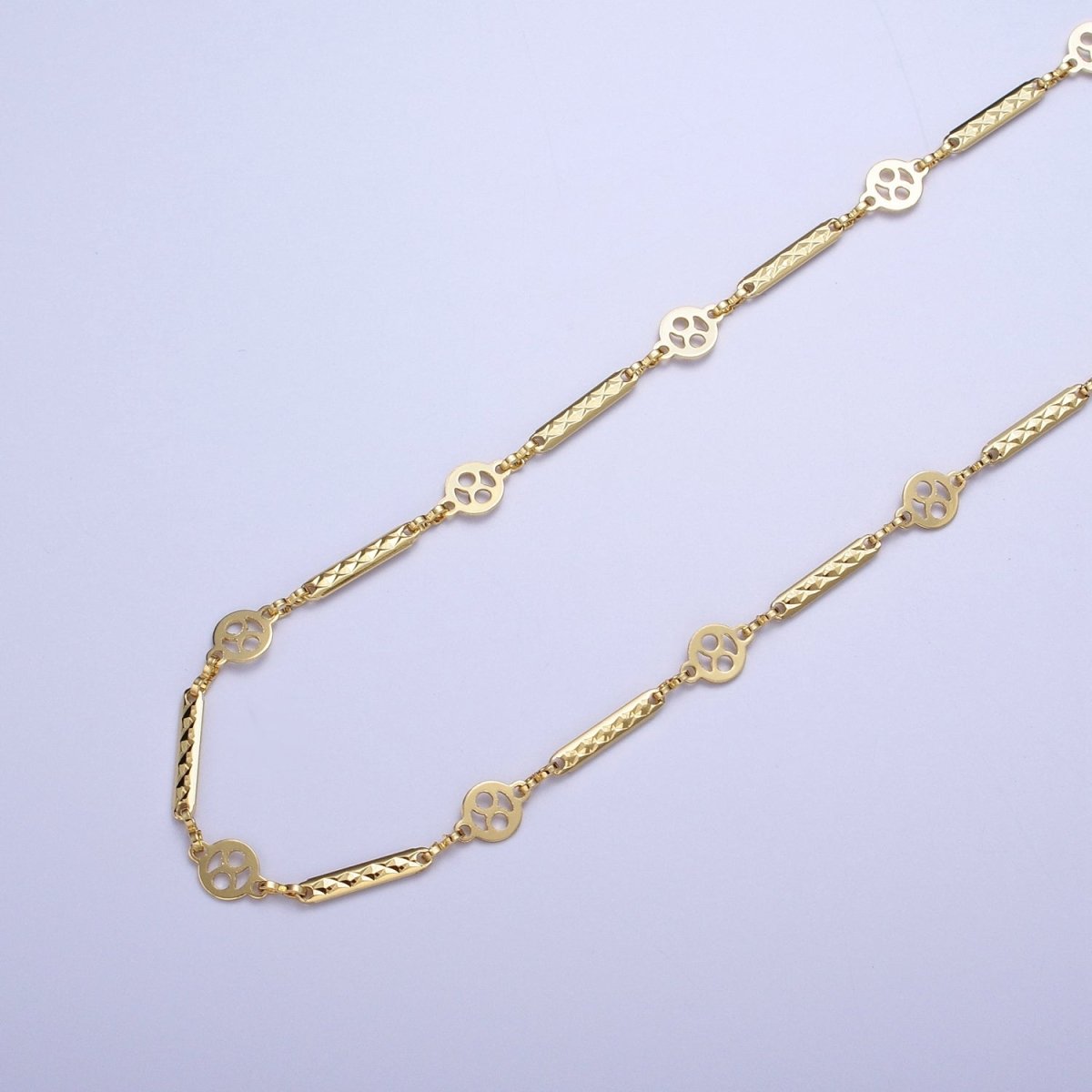 24K Gold plated Round Textured Bar Connector Unfinished Designed Chain by Yard | ROLL-852 Clearance Pricing - DLUXCA