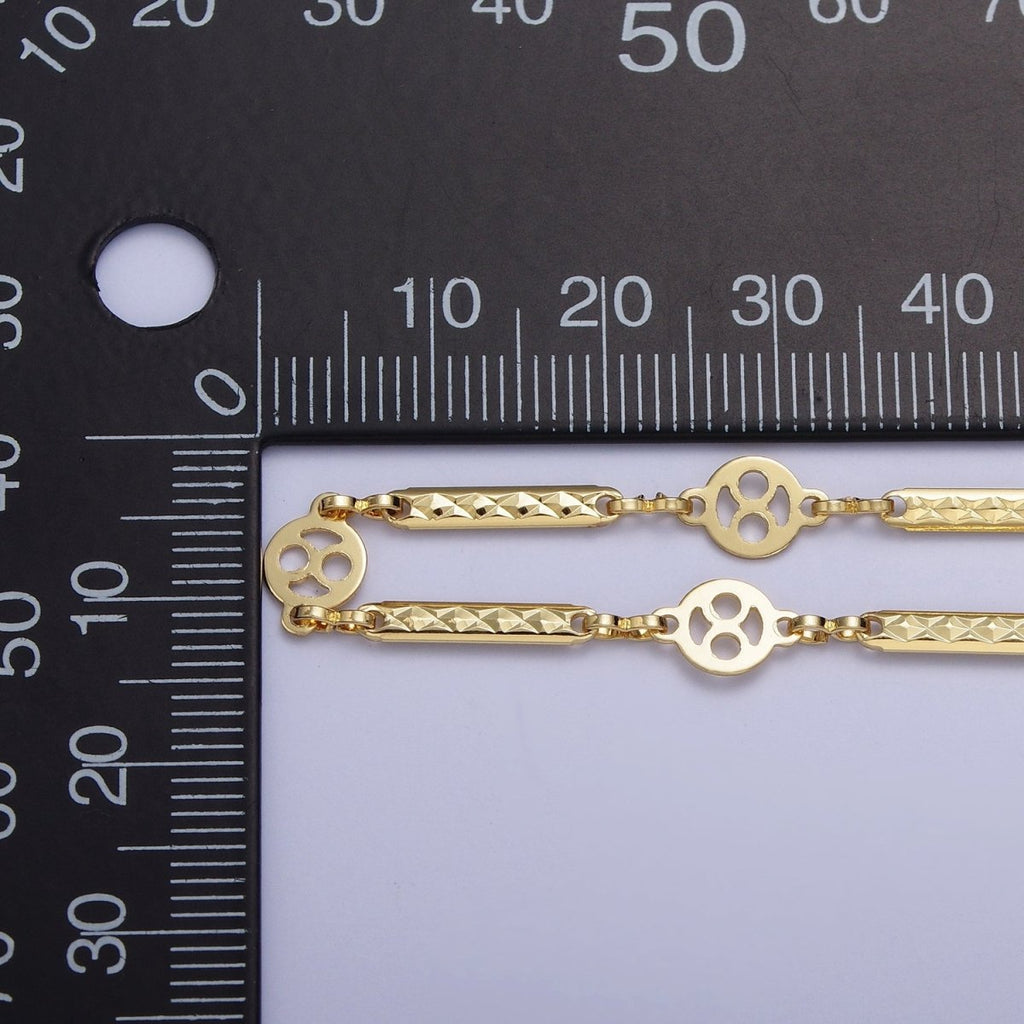 24K Gold plated Round Textured Bar Connector Unfinished Designed Chain by Yard | ROLL-852 Clearance Pricing - DLUXCA
