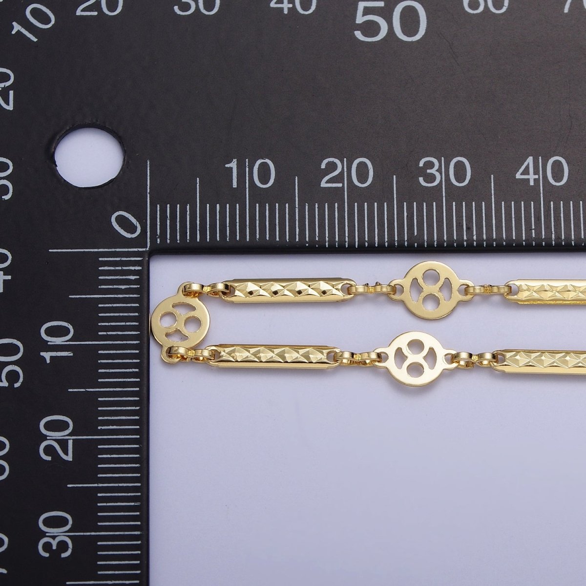 24K Gold plated Round Textured Bar Connector Unfinished Designed Chain by Yard | ROLL-852 Clearance Pricing - DLUXCA