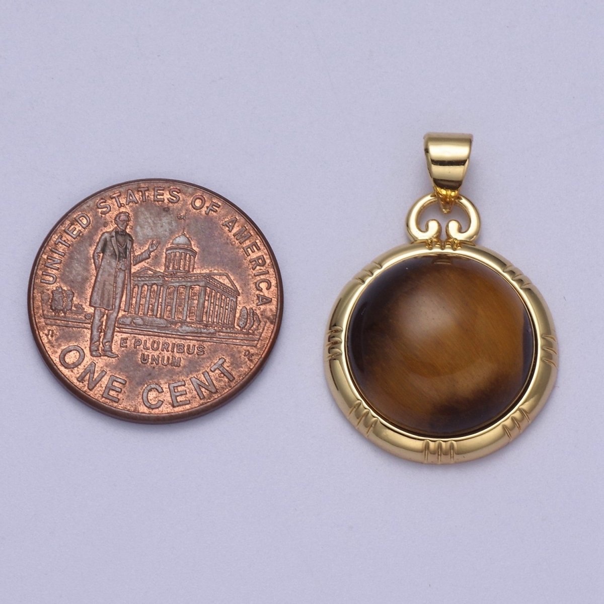 24K Gold plated Round Tiger Eye, Dark Green Aventurine, Fuchsia Agate Natural Healing Gemstone Pendant H-335 - H-337