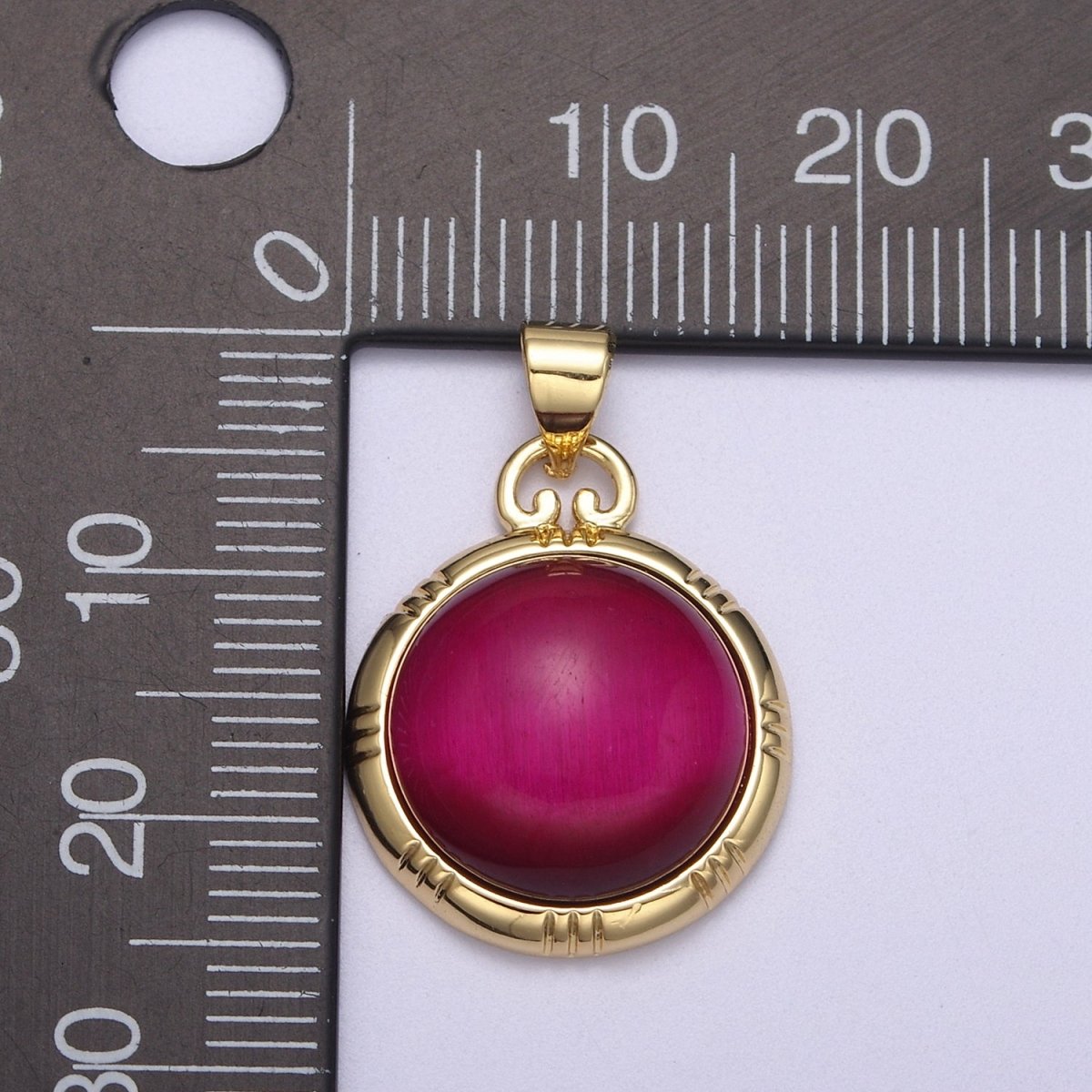 24K Gold plated Round Tiger Eye, Dark Green Aventurine, Fuchsia Agate Natural Healing Gemstone Pendant H-335 - H-337