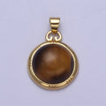 24K Gold plated Round Tiger Eye, Dark Green Aventurine, Fuchsia Agate Natural Healing Gemstone Pendant H-335 - H-337