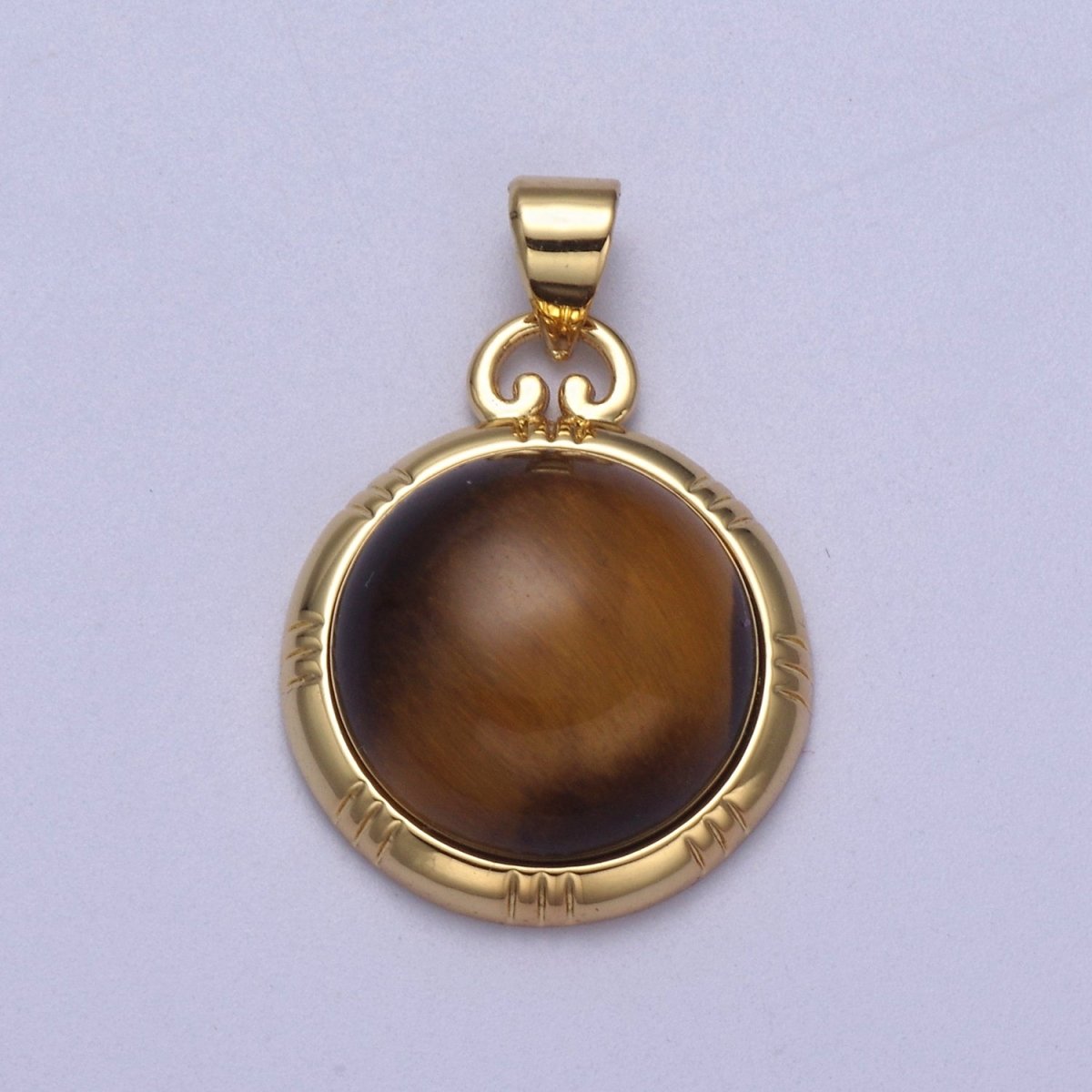24K Gold plated Round Tiger Eye, Dark Green Aventurine, Fuchsia Agate Natural Healing Gemstone Pendant H-335 - H-337