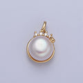 24K Gold plated Round White Shell Pearl Crown Charm For Necklace Making H-686 - DLUXCA