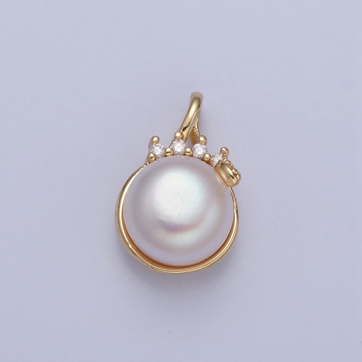 24K Gold plated Round White Shell Pearl Crown Charm For Necklace Making H-686 - DLUXCA
