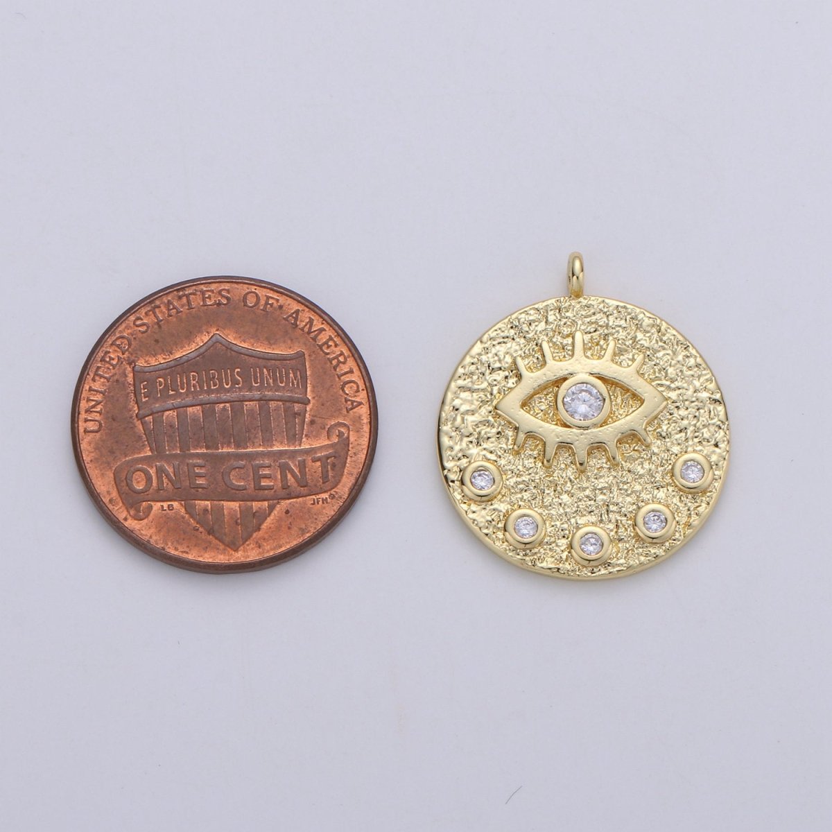 24K Gold plated Rustic Dainty Evil Eye Charm with Micro Pave Cubic Zirconia CZ Stone for Peaceful Spiritual Necklace or Bracelet, C-928 - DLUXCA