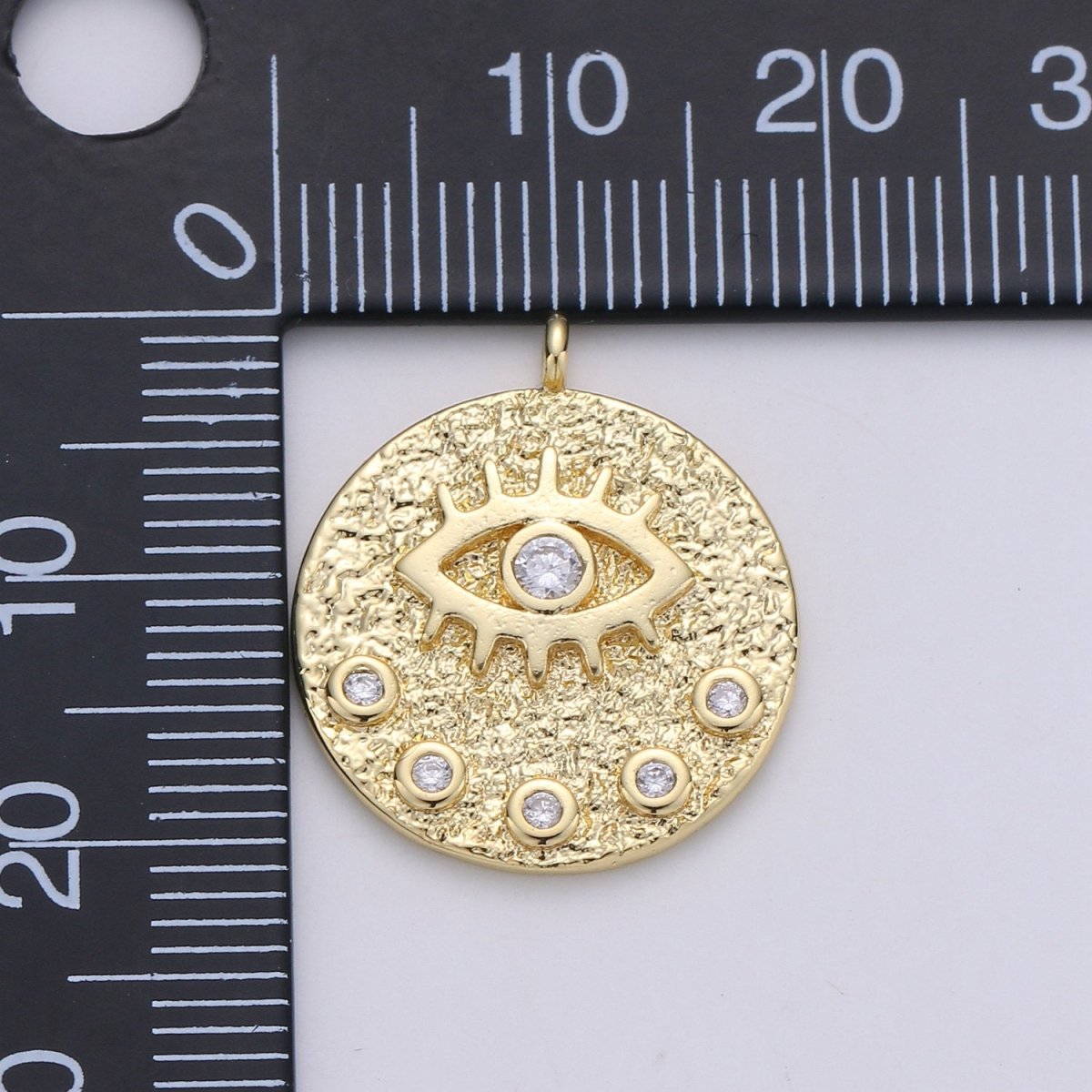 24K Gold plated Rustic Dainty Evil Eye Charm with Micro Pave Cubic Zirconia CZ Stone for Peaceful Spiritual Necklace or Bracelet, C-928 - DLUXCA