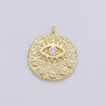 24K Gold plated Rustic Dainty Evil Eye Charm with Micro Pave Cubic Zirconia CZ Stone for Peaceful Spiritual Necklace or Bracelet, C-928 - DLUXCA