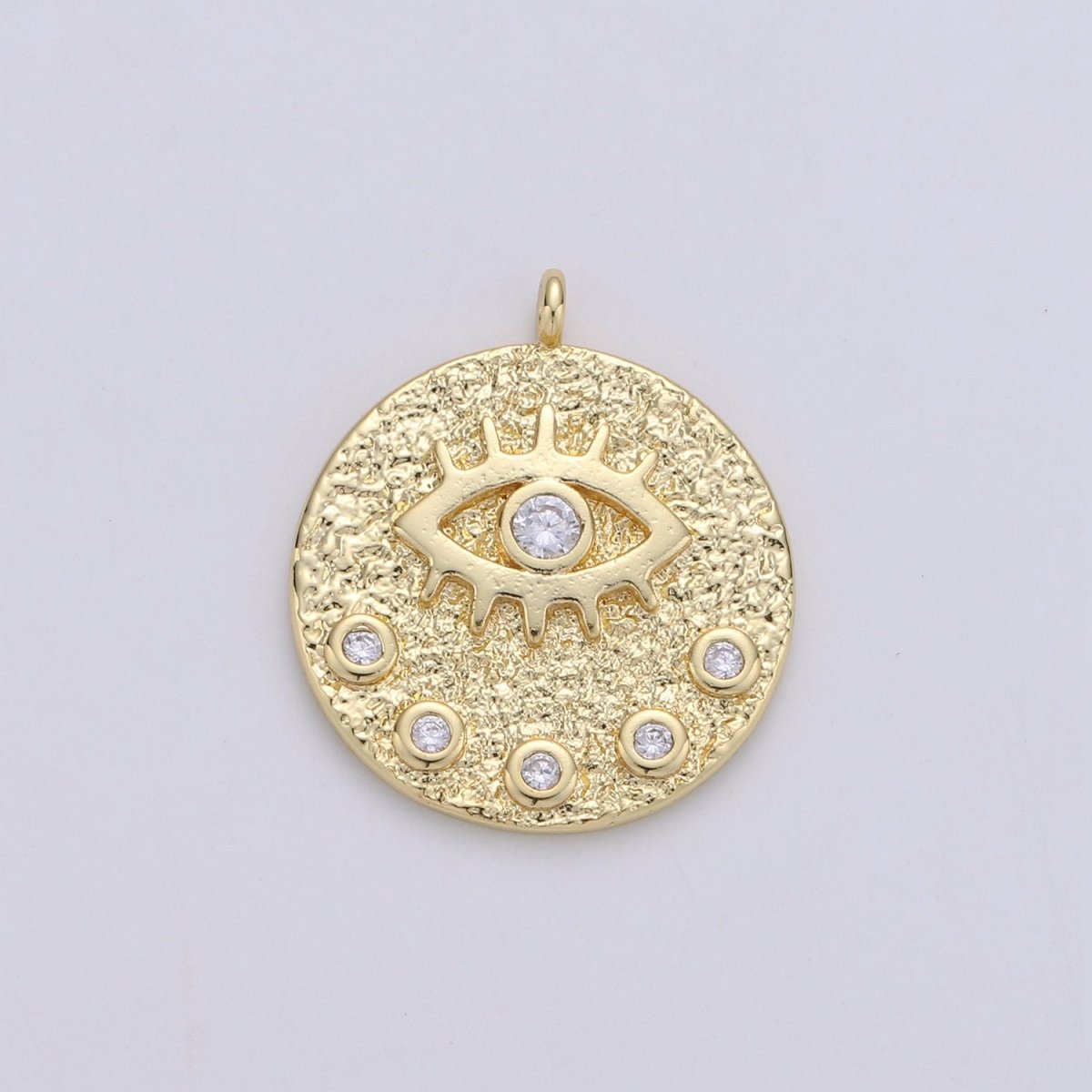 24K Gold plated Rustic Dainty Evil Eye Charm with Micro Pave Cubic Zirconia CZ Stone for Peaceful Spiritual Necklace or Bracelet, C-928 - DLUXCA