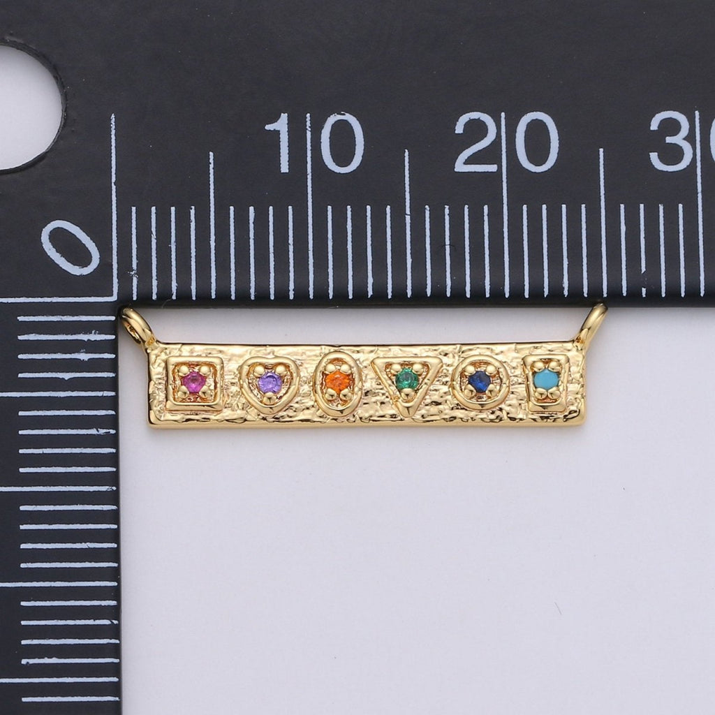 24K Gold plated Rustic Geometric Shape Connector with Micro Pave Multi Color Cubic Charm double bail for Necklace or Bracelet F-358 F-359