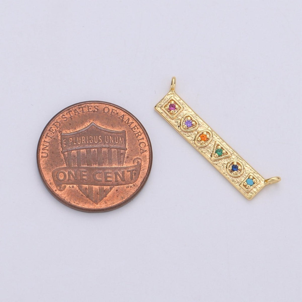 24K Gold plated Rustic Geometric Shape Connector with Micro Pave Multi Color Cubic Charm double bail for Necklace or Bracelet F-358 F-359