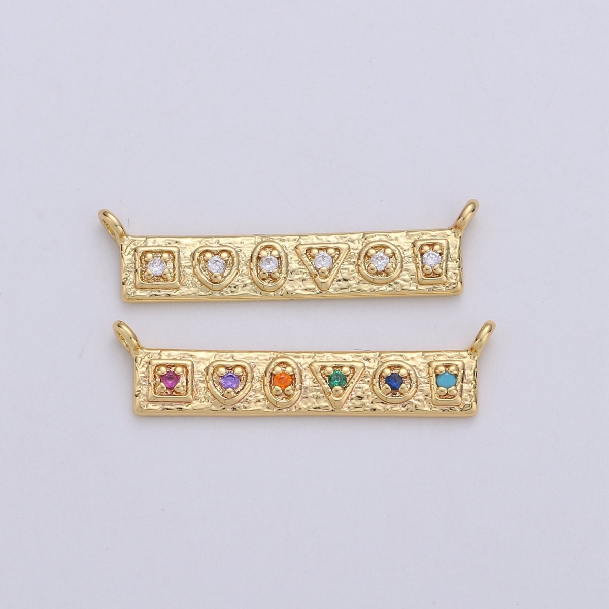 24K Gold plated Rustic Geometric Shape Connector with Micro Pave Multi Color Cubic Charm double bail for Necklace or Bracelet F-358 F-359