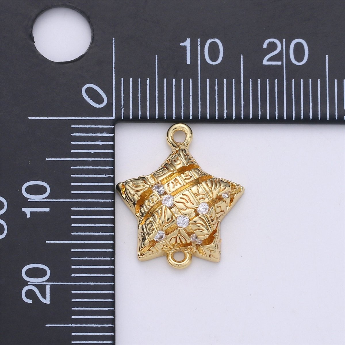 24K Gold plated Rustic Symbols Stripes Star Dainty Connector with Micro Pave Cubic Zirconia CZ Stone for Necklace or Bracelet F-363 - DLUXCA