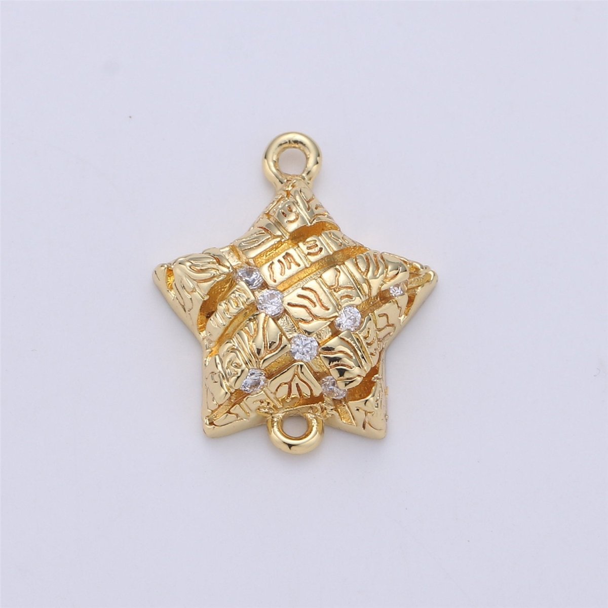 24K Gold plated Rustic Symbols Stripes Star Dainty Connector with Micro Pave Cubic Zirconia CZ Stone for Necklace or Bracelet F-363 - DLUXCA
