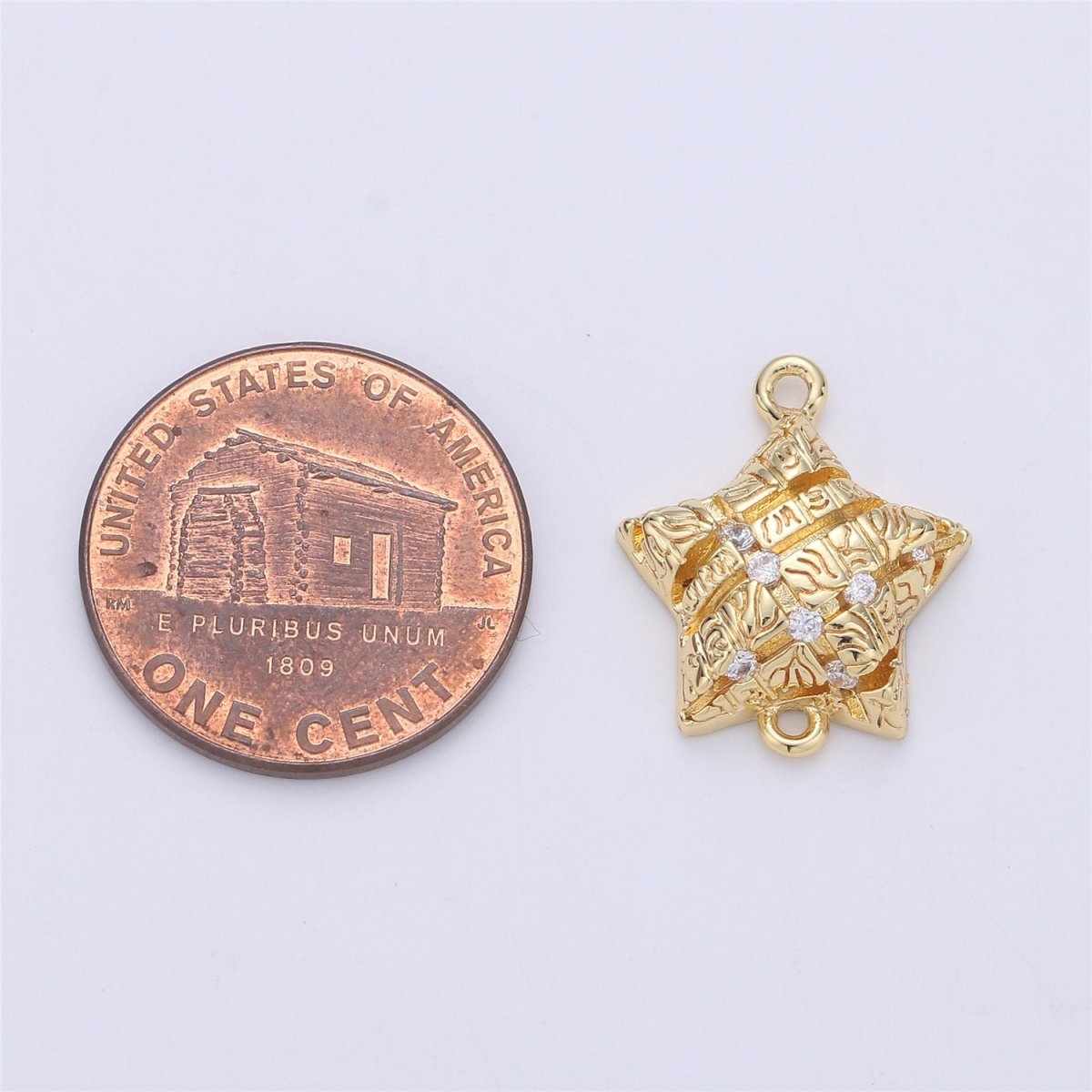 24K Gold plated Rustic Symbols Stripes Star Dainty Connector with Micro Pave Cubic Zirconia CZ Stone for Necklace or Bracelet F-363 - DLUXCA