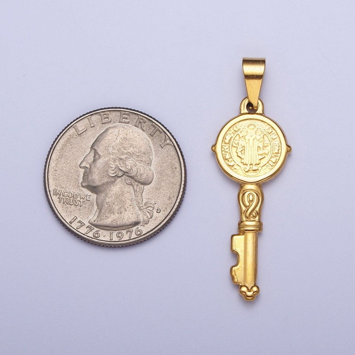 24k Gold plated Saint Benedict Pendant Double Sided San Benito Charm Religious Key Pendant X-647 - DLUXCA