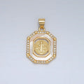 24K Gold plated Saint Benedict Shell Pearl Micro Paved CZ Open Hexagonal Pendant | AH185 - DLUXCA