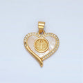 24K Gold plated Saint Jude Religious Figure Shell Pearl Micro Paved CZ Heart Pendant | I175 - DLUXCA