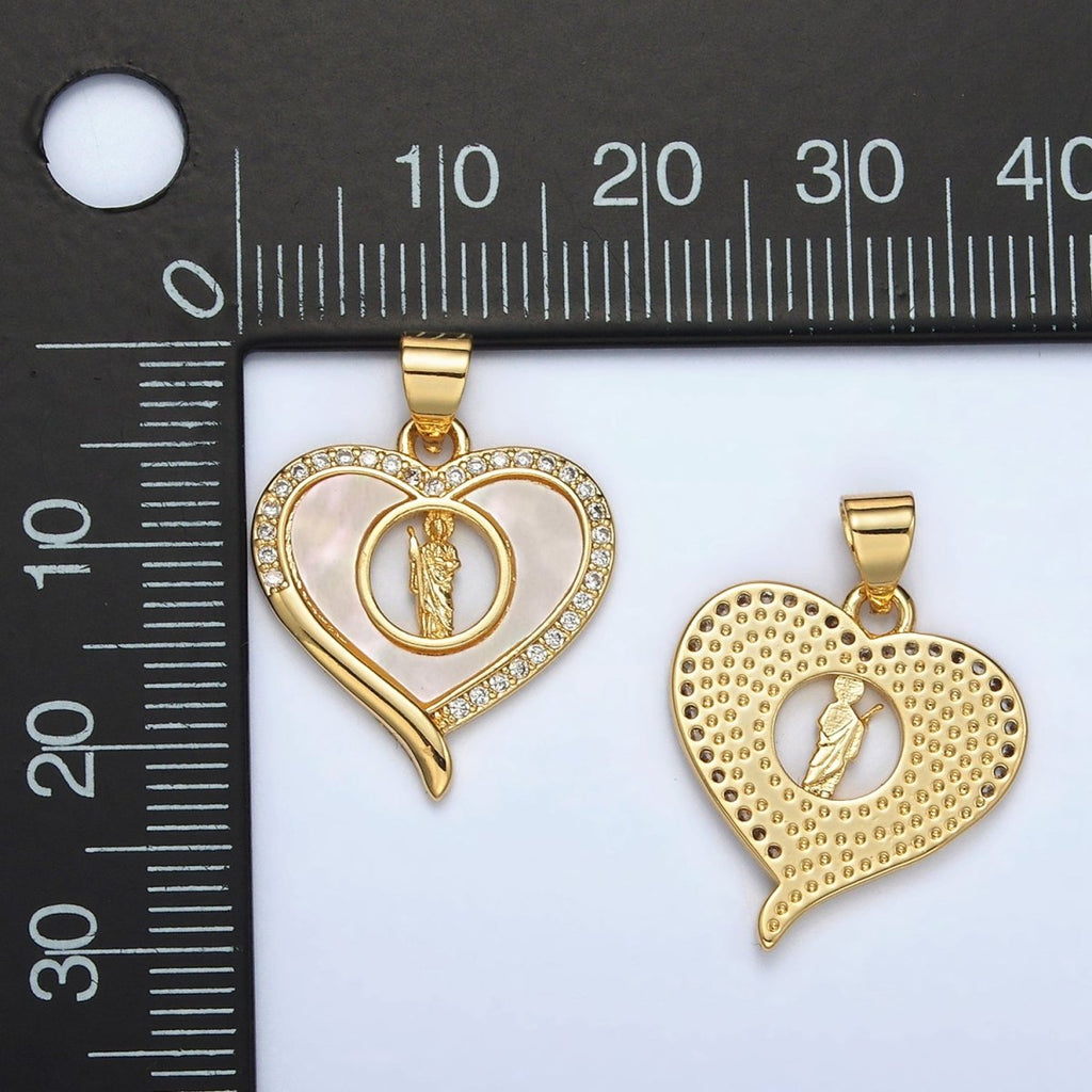 24K Gold plated Saint Jude Shell Pearl Micro Paved CZ Open Heart Pendant | AH178 - DLUXCA