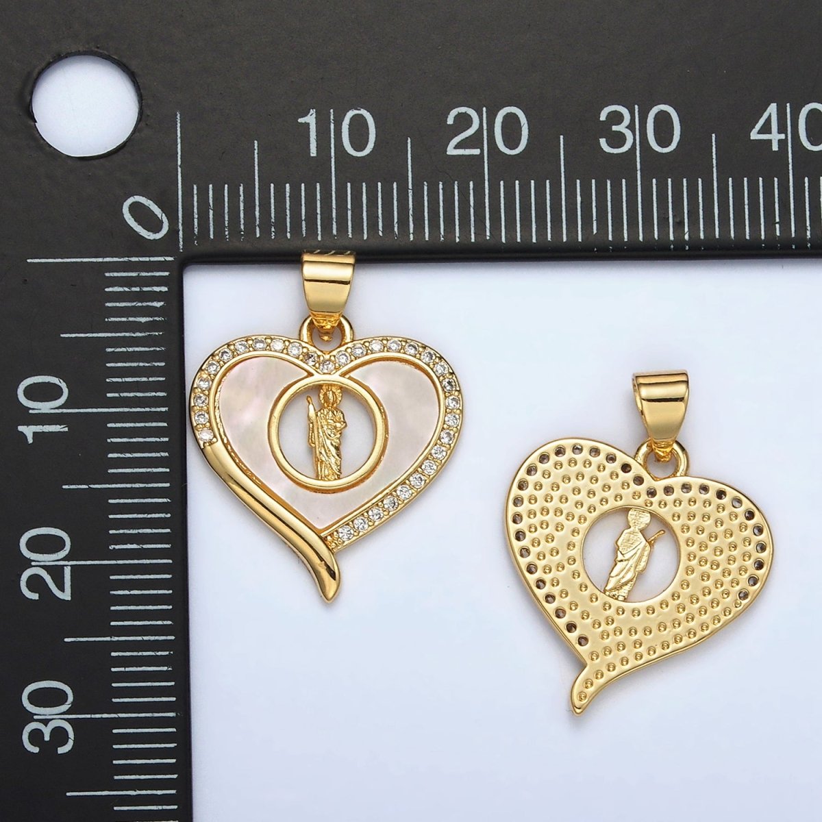 24K Gold plated Saint Jude Shell Pearl Micro Paved CZ Open Heart Pendant | AH178 - DLUXCA