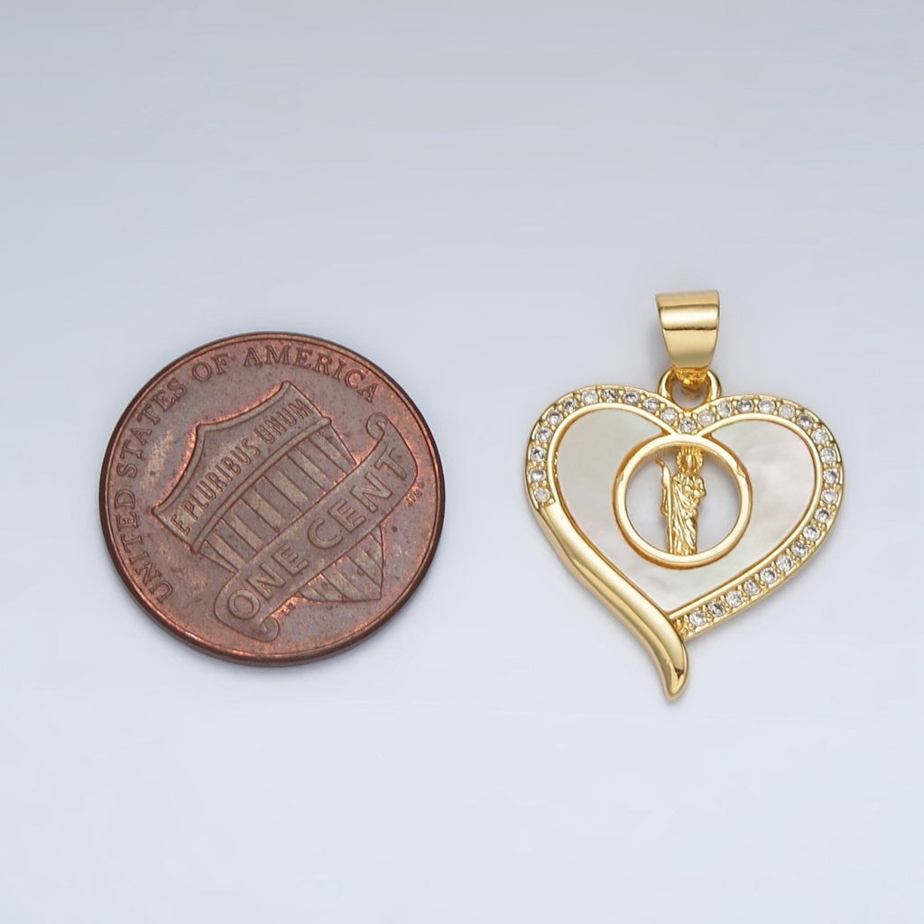24K Gold plated Saint Jude Shell Pearl Micro Paved CZ Open Heart Pendant | AH178 - DLUXCA