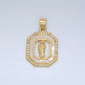 24K Gold plated Saint Jude Shell Pearl Micro Paved CZ Open Hexagonal Pendant | AH181 - DLUXCA