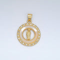 24K Gold plated Saint Jude Shell Pearl Micro Paved CZ Open Round Pendant | AH183 - DLUXCA