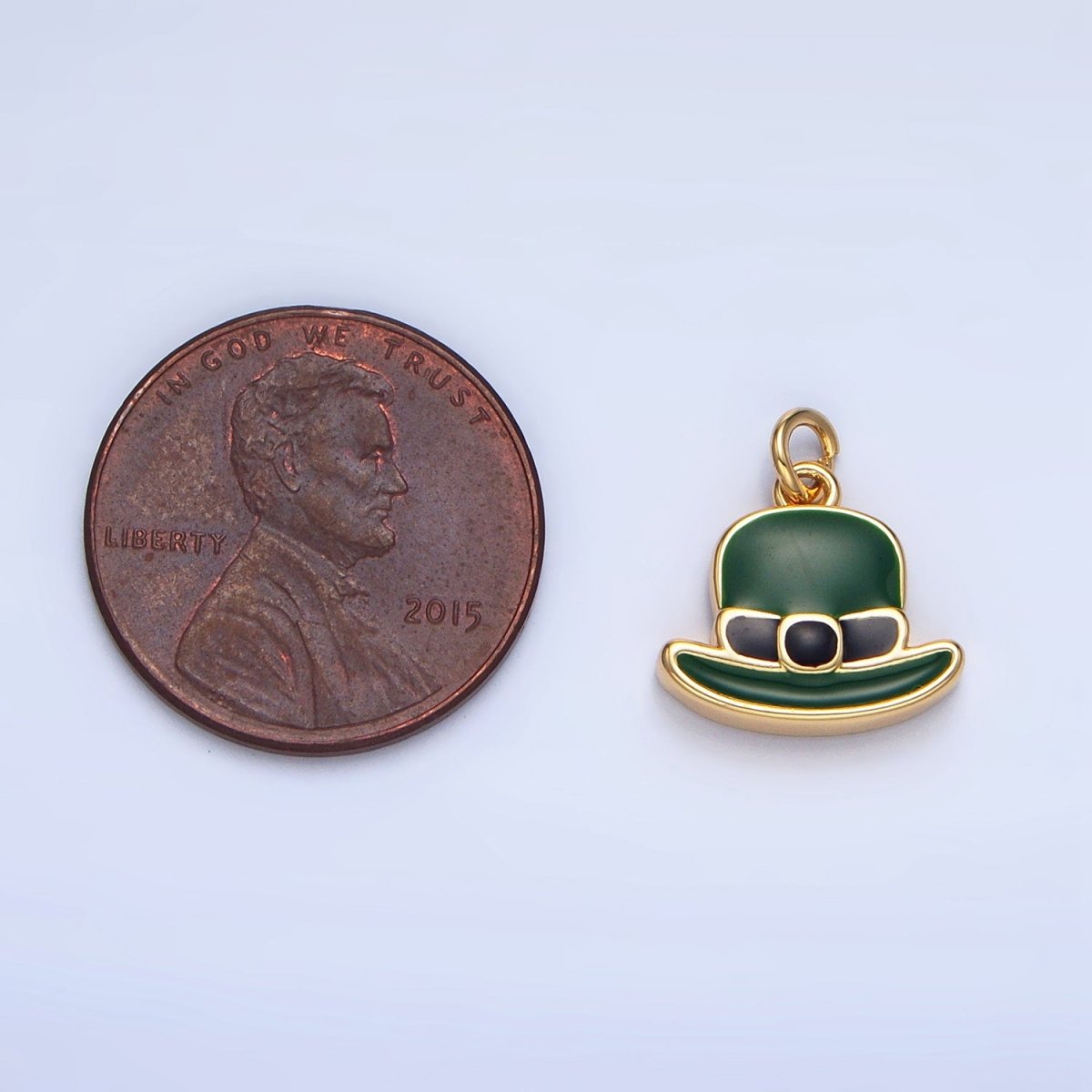 24K Gold plated Saint Patrick Green Bowler Hat Enamel Charm in Gold & Silver | N1318
