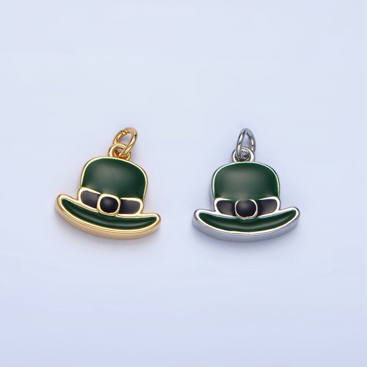 24K Gold plated Saint Patrick Green Bowler Hat Enamel Charm in Gold & Silver | N1318