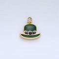 24K Gold plated Saint Patrick Green Bowler Hat Enamel Charm in Gold & Silver | N1318