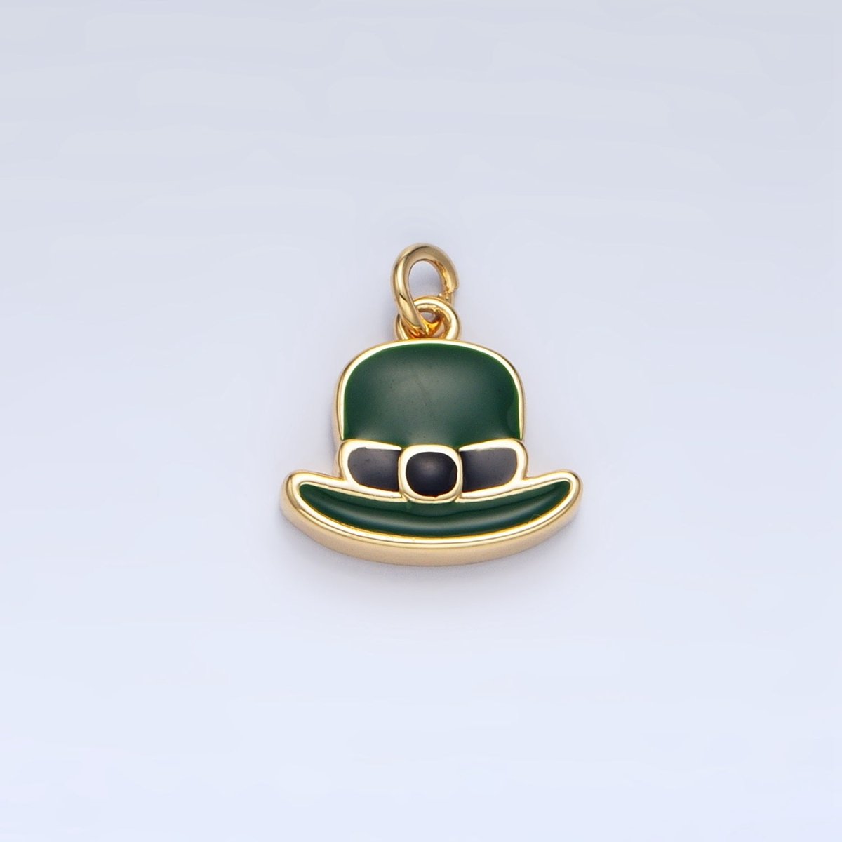 24K Gold plated Saint Patrick Green Bowler Hat Enamel Charm in Gold & Silver | N1318