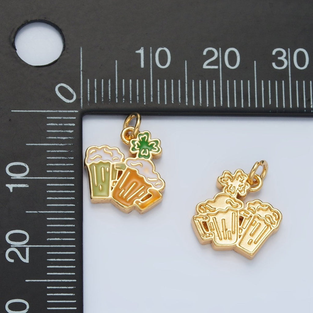 24K Gold plated Saint Patrick's Day Beer Alcohol Drink Charm in Gold & Silver | N873