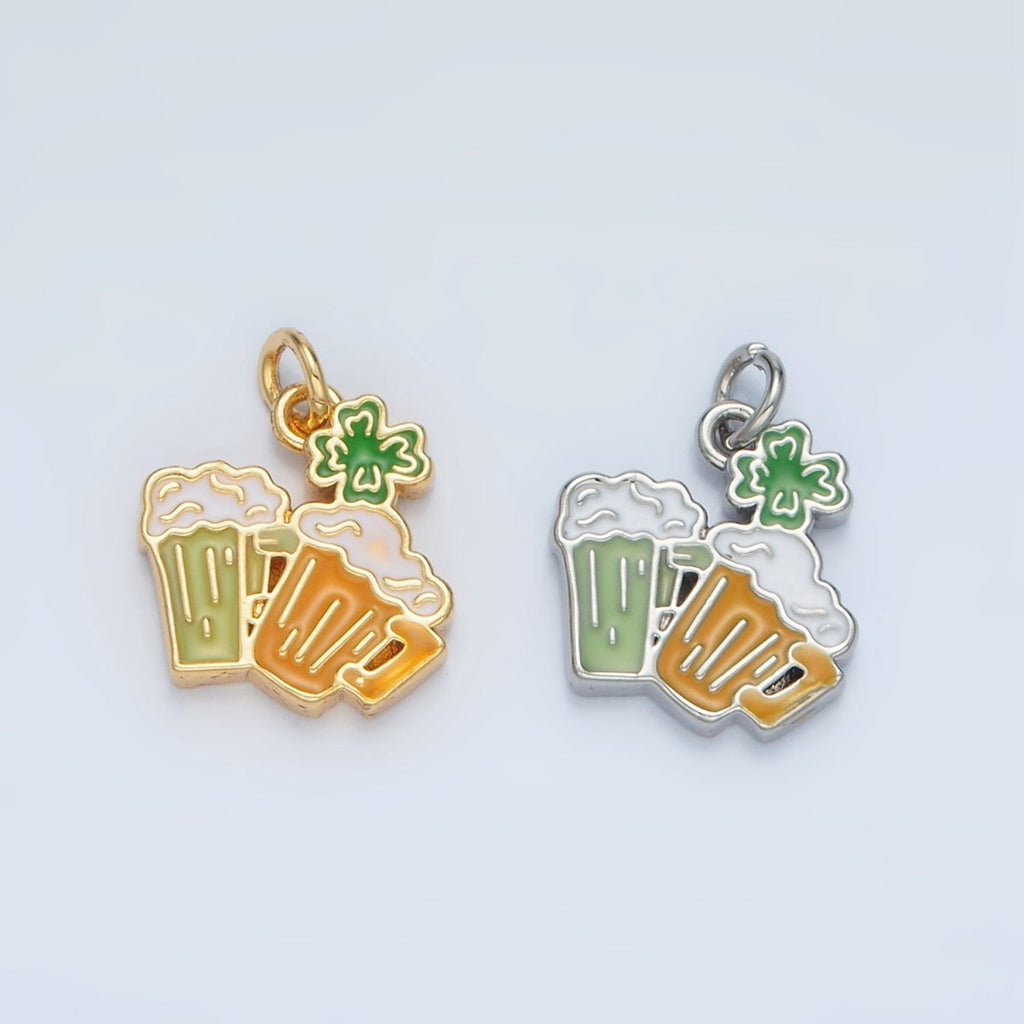 24K Gold plated Saint Patrick's Day Beer Alcohol Drink Charm in Gold & Silver | N873