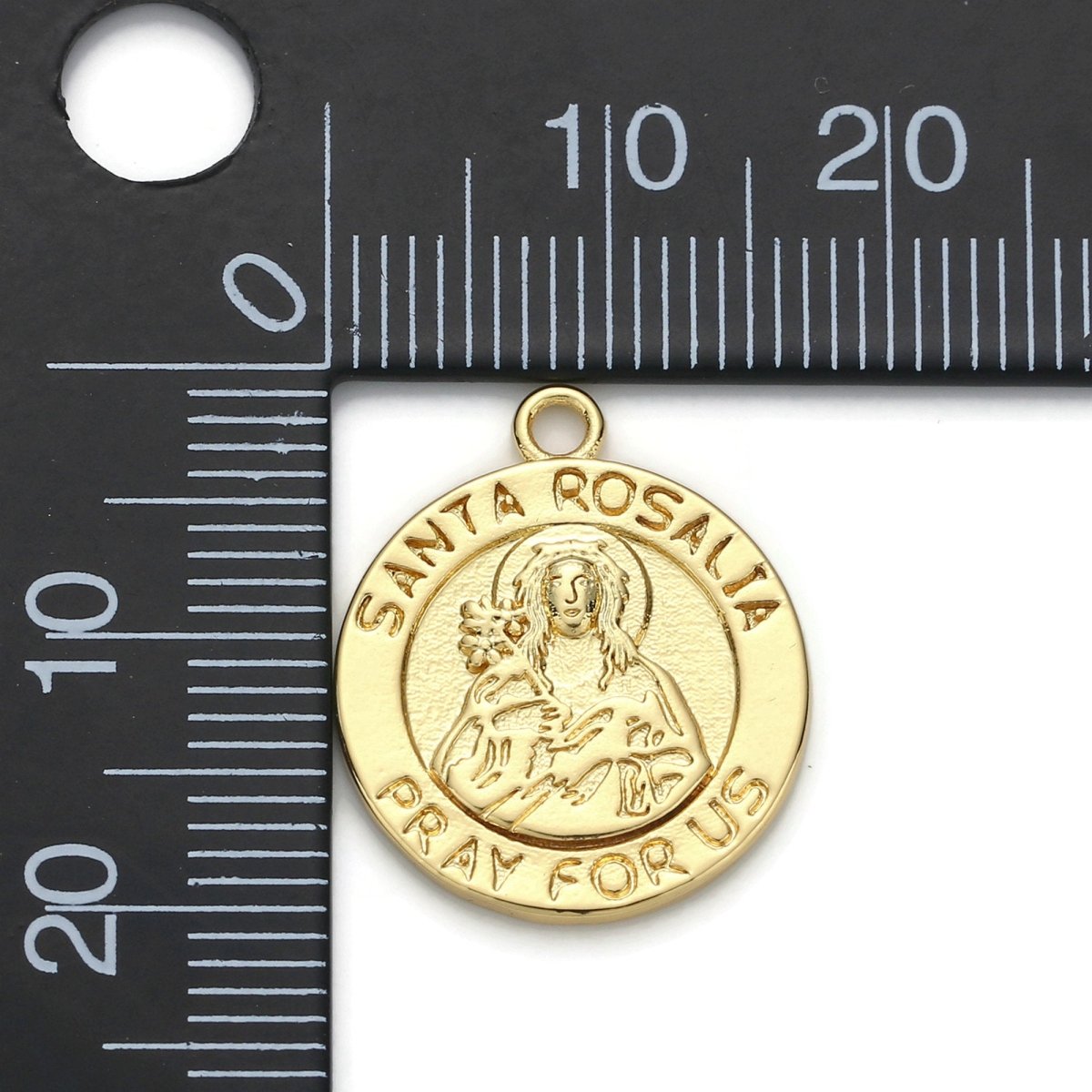24k Gold plated Santa Rosalia Pray for Us Charm, Religious Pendant Charm, Gold plated Charm, For DIY Jewelry D-031 - DLUXCA