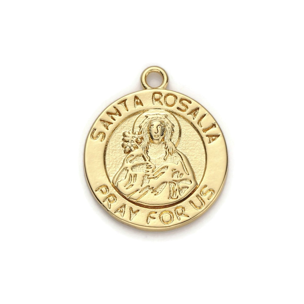 24k Gold plated Santa Rosalia Pray for Us Charm, Religious Pendant Charm, Gold plated Charm, For DIY Jewelry D-031 - DLUXCA