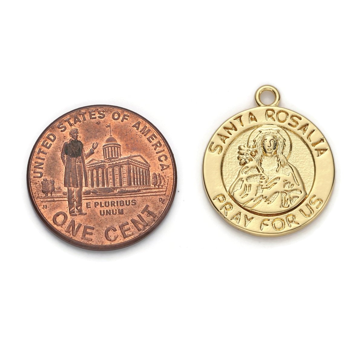24k Gold plated Santa Rosalia Pray for Us Charm, Religious Pendant Charm, Gold plated Charm, For DIY Jewelry D-031 - DLUXCA