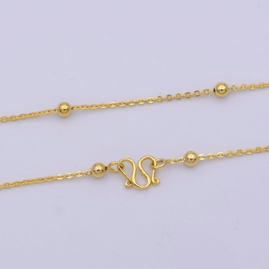 24K Gold plated Satellite Chain Necklace, 17.5 Inch Cable Chain Necklace, Dainty 1.2mm Ball Necklace w/ M Clasp | WA-471 Clearance Pricing - DLUXCA