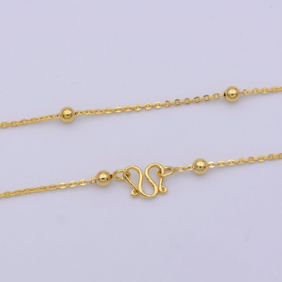 24K Gold plated Satellite Chain Necklace, 17.5 Inch Cable Chain Necklace, Dainty 1.2mm Ball Necklace w/ M Clasp | WA-471 Clearance Pricing - DLUXCA