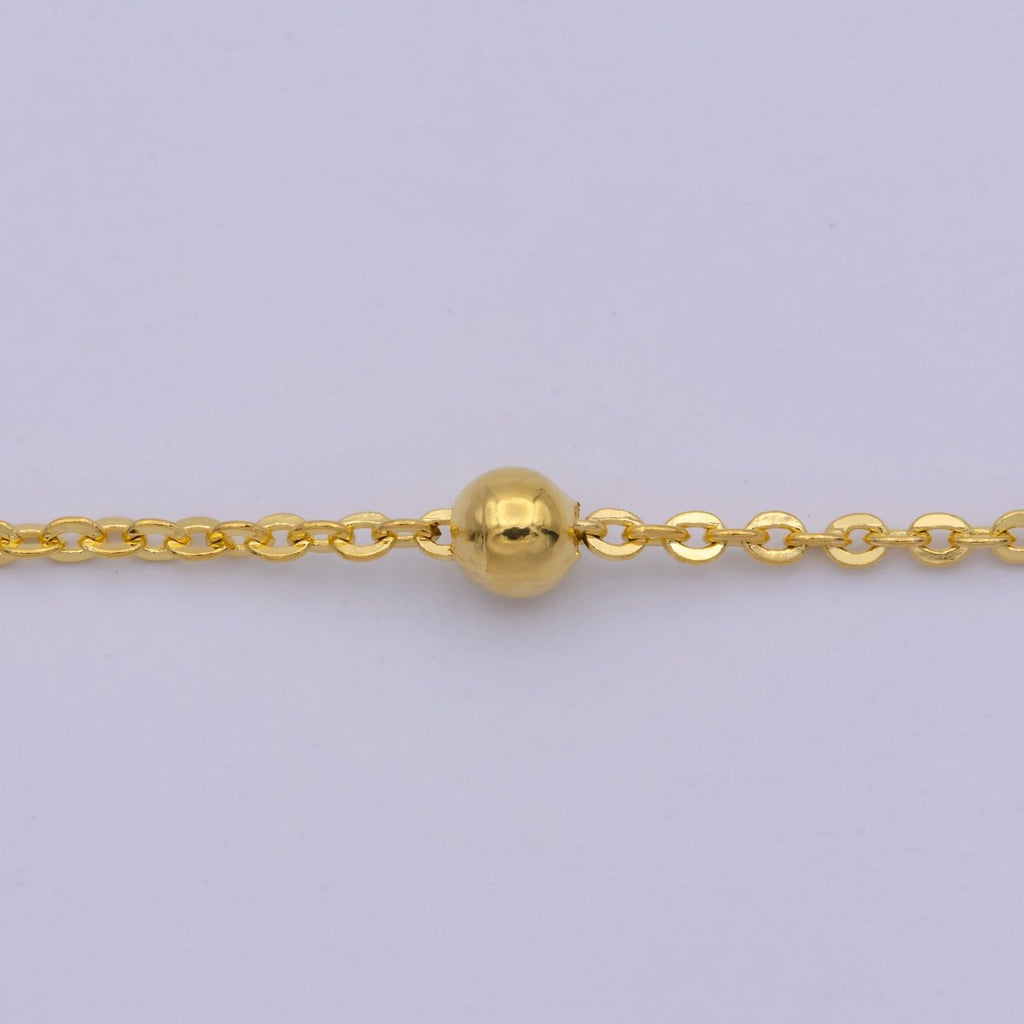 24K Gold plated Satellite Chain Necklace, 17.5 Inch Cable Chain Necklace, Dainty 1.2mm Ball Necklace w/ M Clasp | WA-471 Clearance Pricing - DLUXCA