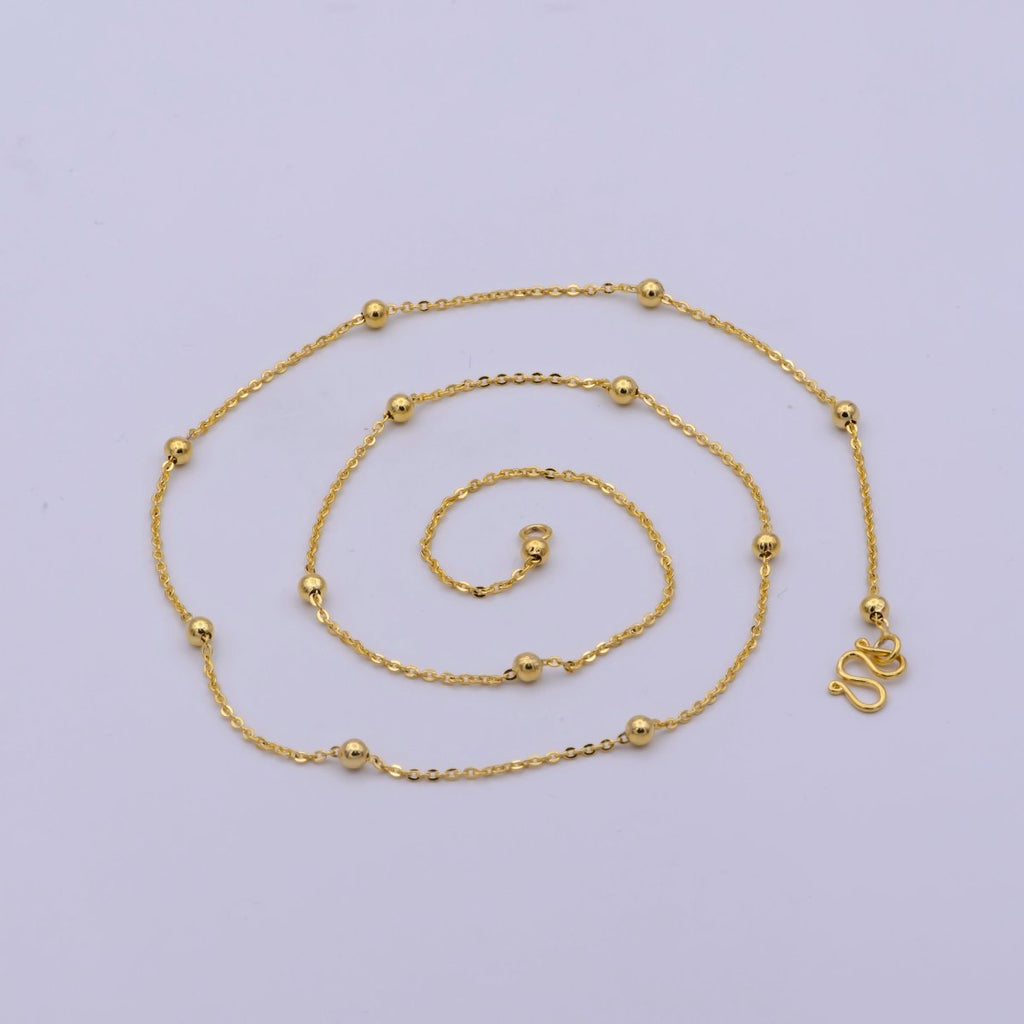 24K Gold plated Satellite Chain Necklace, 17.5 Inch Cable Chain Necklace, Dainty 1.2mm Ball Necklace w/ M Clasp | WA-471 Clearance Pricing - DLUXCA