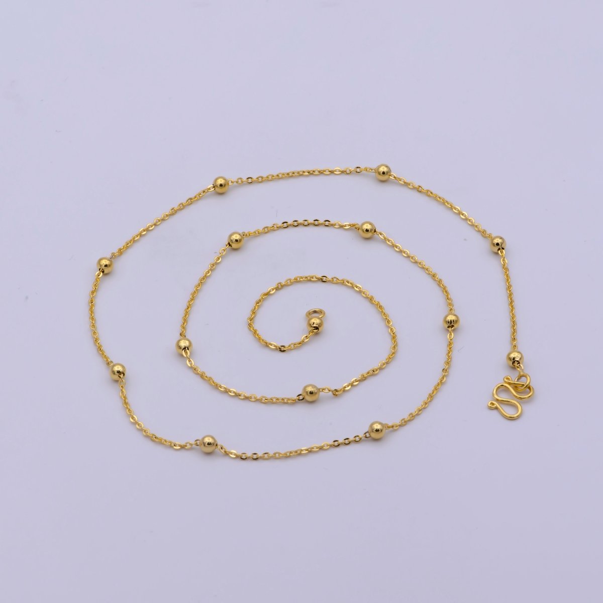 24K Gold plated Satellite Chain Necklace, 17.5 Inch Cable Chain Necklace, Dainty 1.2mm Ball Necklace w/ M Clasp | WA-471 Clearance Pricing - DLUXCA