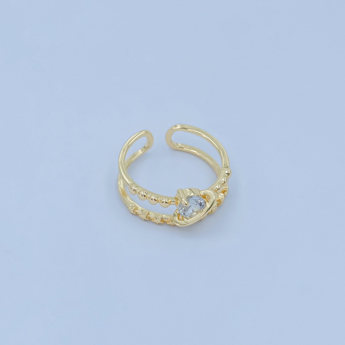 24K Gold plated Saturn Planet Space Star CZ Double Band Ring | O819 - DLUXCA