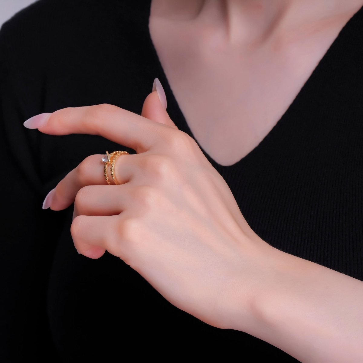 24K Gold plated Saturn Planet Space Star CZ Double Band Ring | O819 - DLUXCA