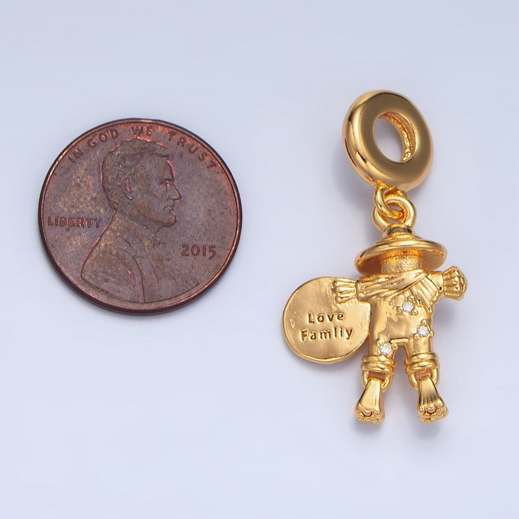 24K Gold plated Scarecrow "Love Family" Script Rhondelle Drop Pendant | X587 - DLUXCA