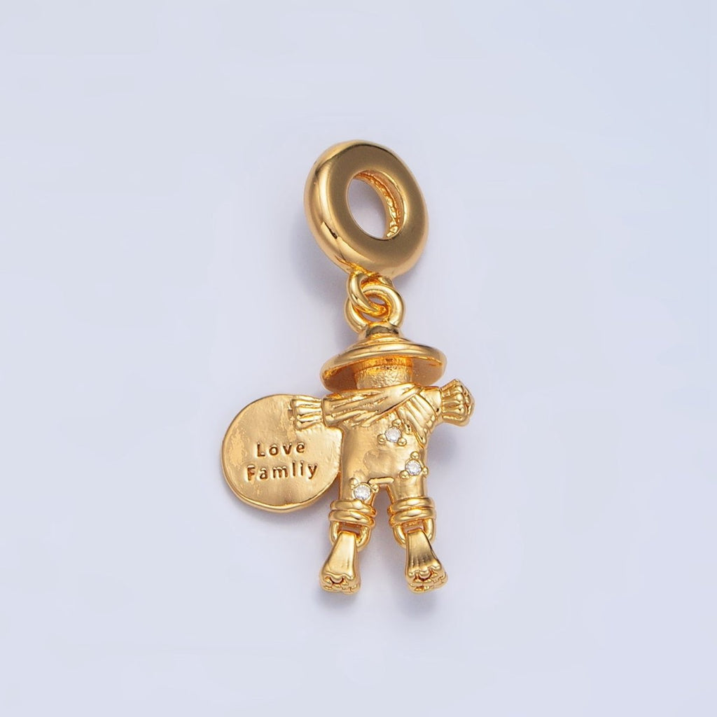 24K Gold plated Scarecrow "Love Family" Script Rhondelle Drop Pendant | X587 - DLUXCA