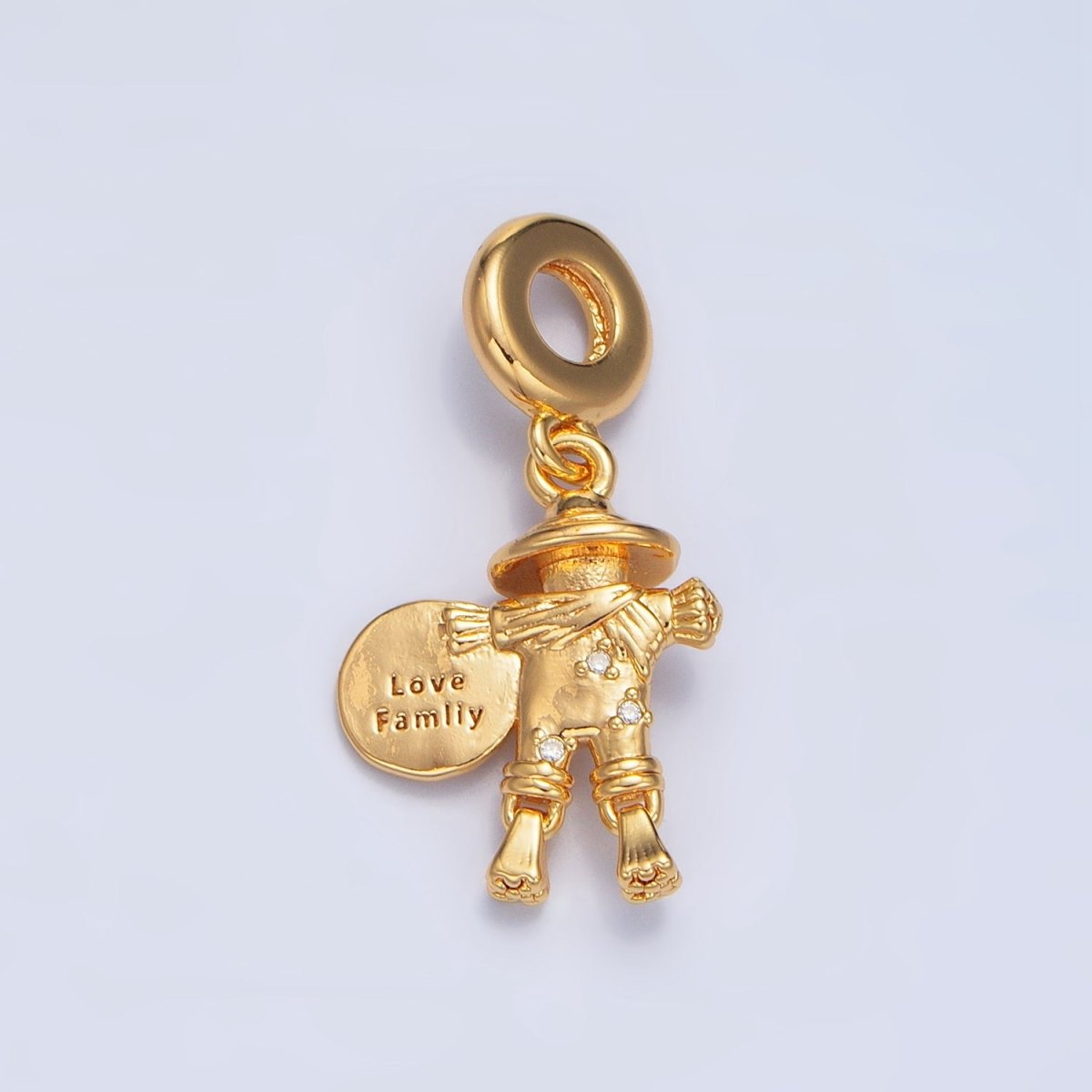 24K Gold plated Scarecrow "Love Family" Script Rhondelle Drop Pendant | X587 - DLUXCA
