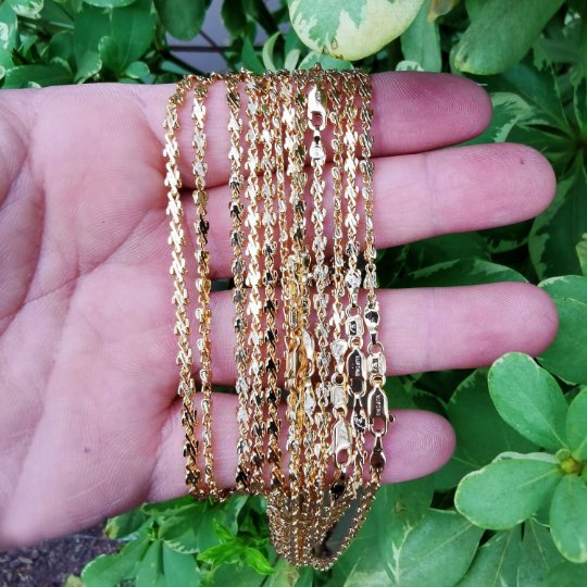 24K Gold plated Scroll Necklace - Designed Necklace - 3mm 19.7 Inches, 23.6 Inches Designed Necklace w/ Lobster Clasps | CN-826, CN-827 Clearance Pricing - DLUXCA