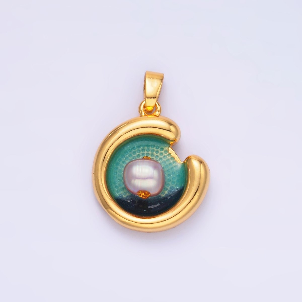 24K Gold plated Sea Freshwater Pearl Curved Molten Pendant | AA1461 