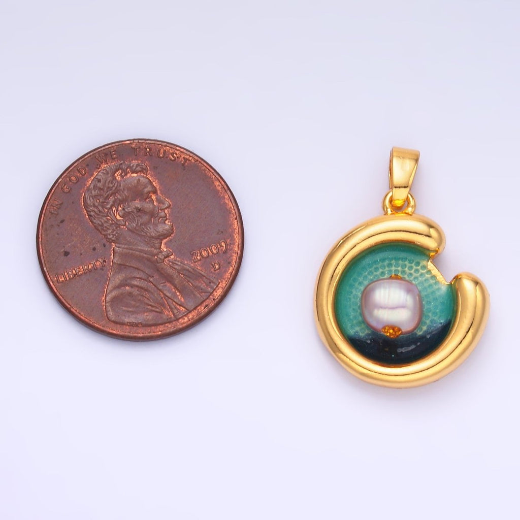 24K Gold plated Sea Freshwater Pearl Curved Molten Pendant | AA1461 
